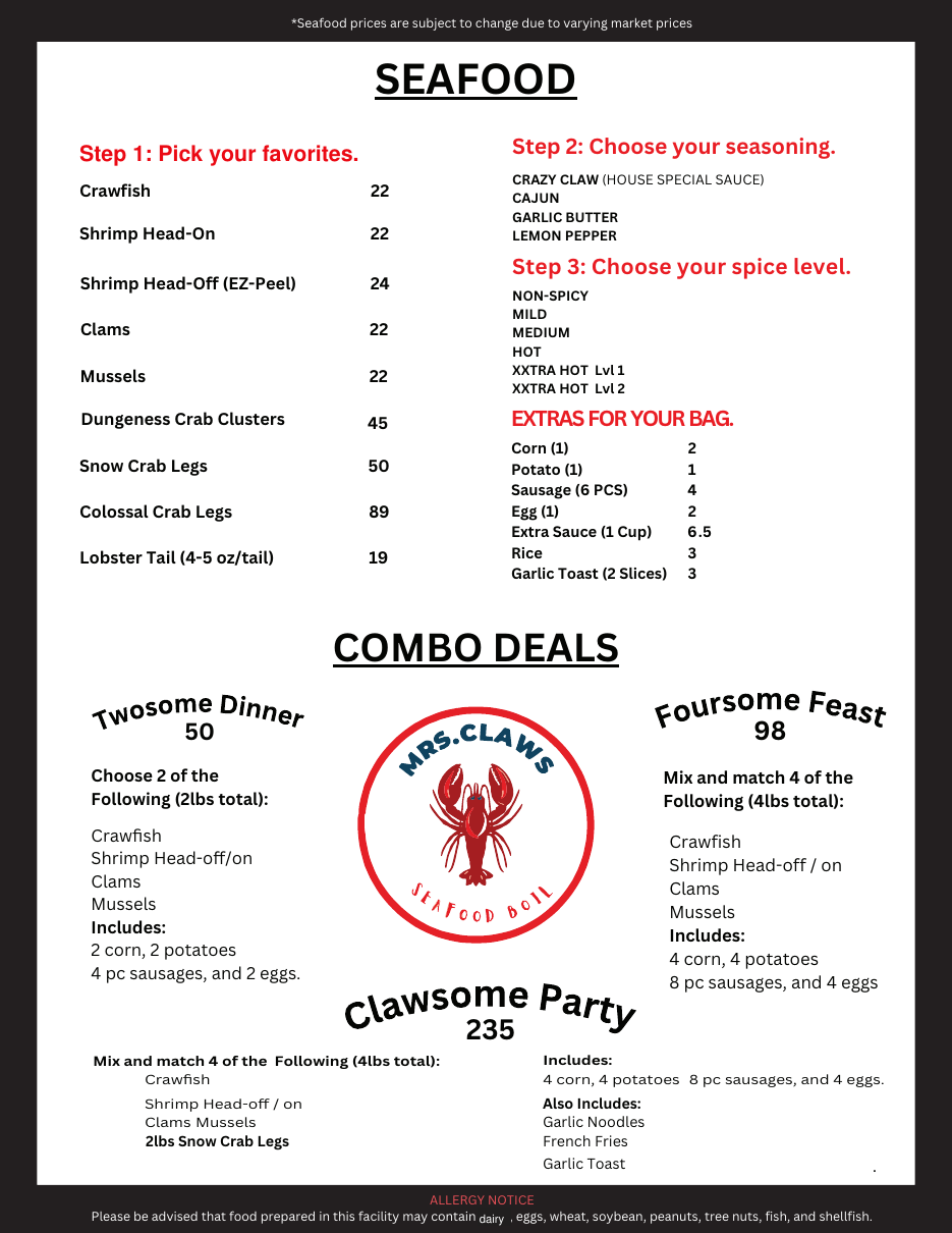 Mrs. Claws menu page 2