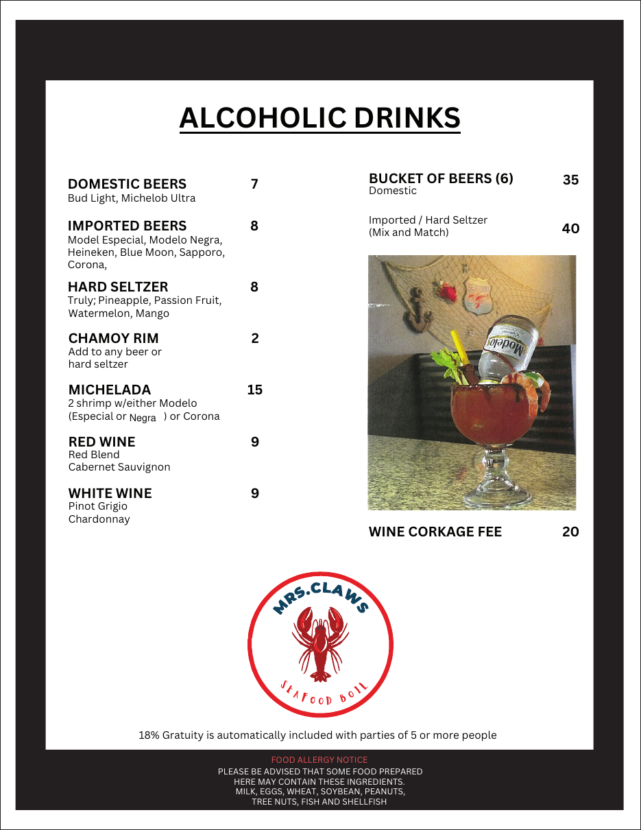 Mrs. Claws menu page 3